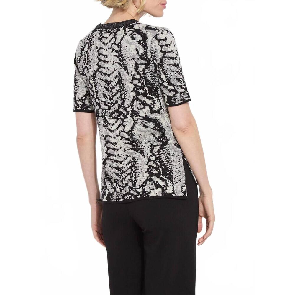 NEW LYSSE preston knit sweater in black/ white shimmer print - Picture 4 of 6